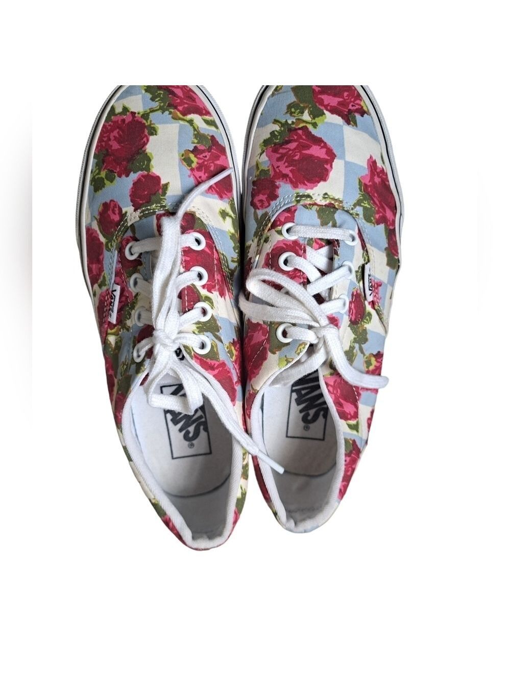 VANS checkerboard roses floral lace up Canvas Low Skate sneakers coastal 7.5 - Picture 9 of 10